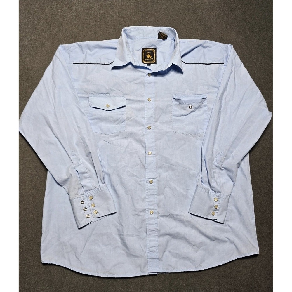 West Adventure Vintage Western Shirt Large Light Blue Pearl‎ snap 16-16.5 neck